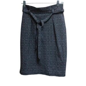 Max studio classic gray pencil straight belt skirt plaid pattern Medium